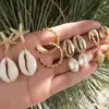 Conjunto de Brincos Boêmios Naturais de Concha com Pingente de Pérola Irregular Joias Decorativas Brincos Femininos Transfronteiriços