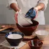 Tigelas de Arroz Cerâmicas Retro Francesas Esmaltadas por Torno, Tigelas de Porcelana Domésticas, Louças, Tigelas de Arroz, Tigelas para Macarrão, Pratos Rasos, Tigelas e Pratos para Comida Ocidental