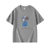 Camiseta de Manga Corta de Algodón Puro con Cuello Redondo Gris de Nuevo Estilo para Verano, Estilo Retro Americano para Mujer con Estampado de Cachorro, Top Holgado Versátil
