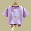 Camisetas de Verão Infantis de Manga Curta Estilo Novo Algodão Puro Amigo da Pele Tamanhos Médio e Grande para Meninas Tops de Verão Meia-Manga Estilo Coreano Fofo para Meninas
