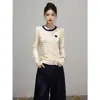 Suéter de Tricô Listrado Fresco Estilo Coreano para Mulheres Primavera/Outono Blocos de Cor Bordado de Coração Modelagem Justa Roupa de Baixo Camada Base Manga Longa