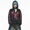 Cárdigan con capucha de estilo oscuro americano con remaches de hueso de dragón y demonio, sudadera casual con un diseño único, chaqueta de manga larga