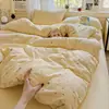 Conjunto de Roupa de Cama de Gaze Dupla Classe A Quatro Peças Capa de Edredom de Algodão Puro Lavado Lençol de Cama Conjunto de Três Peças para Dormitório Individual 4