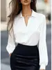 Top de satén con diseño de cuello pequeño holgado, mangas largas abotonadas de estilo vintage, camisa tipo polo pullover para el día a día y para ir al trabajo