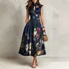 Novedad Otoño 2026 Ropa Femenina Transfronteriza Europea y Americana, Vestido Largo Estampado Estilo Dama Elegante, Vestido Ajustado con Encanto Elegante