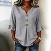 Ropa de mujer nueva de verano 2026 transfronteriza europea y americana Amazon blusa de manga media con botones rayada de volantes cuello en V