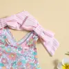 Traje de baño de una pieza para niñas estilo Iins transfronterizo con estampado floral, espalda cruzada con doble lazo, espalda muy descubierta y ribete de encaje