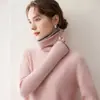 Suéter de tricô feminino simples de gola alta em cashmere para outono e inverno, blusa de tricô de lã versátil casual com gola alta