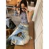 Jeans Rotos 9Hour High Street para Mujer Verano 2025 Nuevo Ins Sueltos Pierna Ancha Pantalones de Piso 90538