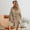 Cardigan Khaki de Algodón Puro Otoño 2025 Europeo y Americano Conjunto de Dos Piezas de Bata de Noche Suelta Casual para Hotel Pijamas