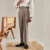 Pantalones Sueltos de Cintura Alta para Hombre, Pantalones de Negocios Casual Otoño Nápoles, Hebilla París, Sin Arrugas, Pantalones de Vestir Rectos con Caída