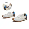 Tênis de treino retro alemão de couro genuíno para mulheres, outono de 2026, novas cores em blocos, tênis casuais versáteis, sapatos femininos da moda