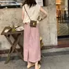 Saia Rosa de Linho Macio Estilo Japonês 2025 para Mulheres, Nova Saia Casual de Verão Elástica de Comprimento Médio, Disponível para Dropshipping