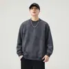 Ropa para Hombre 2024 # Retro Japonés Otoño e Invierno Desgastado Lavado Cuello Redondo Pesado Holgado Versátil Suéter de Punto de Manga Larga para Hombre