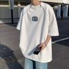 Camiseta de manga corta con cuello redondo, doble cremallera irregular, estilo americano de verano nuevo, costuras, para hombres y mujeres, estilo de alta calle de Hong Kong, chic para parejas