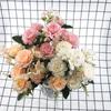 Flor Artificial Hogar Estilo Europeo 7 Peonías Sala de Estar Decoración del Hogar Flor Falsa Arreglo Romántico para Boda Ramo de Rosas