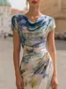 2026 Transfronterizo Europeo y Americano Amazon Sitio Independiente Vestido Bodycon de Malla Estampada con Cuello Volante Moderno y Sexy