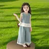 Conjunto de Verano de Mezclilla para Niñas 2026 Nuevo Elegante Sin Mangas Pantalones de Pierna Ancha Estilo Coreano Conjunto de Chaleco para Niños
