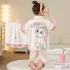 Pijamas para Niñas, Traje de Tres Piezas de Pantalones Cortos y Pantalones Cortos Finos de Seda de Hielo de Verano para Niños, Linda Princesa, Niña Súper Linda
