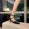 Versão em Couro~Sandálias Quadradas Elegantes e Sexy de Couro Envernizado com Tira em T e Salto Grosso Mary Jane Sapatos Femininos Modelo Novo Primavera 2025