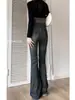 Jeans ajustados gris cemento para mujer, nuevos de primavera, pantalones de herradura pequeños de corte ajustado, pantalones acampanados retro de cintura alta