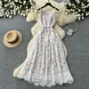 Milhares de Vestido Camisola de Renda Gold Wind Feminino Verão Alta Qualidade Cintura Marcada Emagrecedor Linha A Longo 2026 Novo Elegante Vestido de Senhora