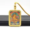 Pequeno Pingente Thangka Dupla Face Pintado à Mão Pintado a Ouro Cinco Deuses e Oito Santos Protetores Tara Verde Buda da Medicina Colar Thangka