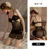 Conjunto de Lingerie Sexy Gueru Flor Coração Doce Renda com Meia-calça Decote Profundo Costas Abertas Camisola Roupão 7336