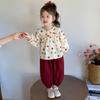 Conjunto Colorido de Bolinhas com Laço para Meninas, Moda Coreana Elegante Conjunto de Duas Peças para Menininhas, Roupa de Primavera para Crianças Pequenas