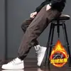Calça Jogger Casual Marrom para Homens, Calça Harem Esportiva de Corte Amplo, Calça de Trabalho de Veludo para Outono, Inverno e Primavera, Estilo Tendência de Hong Kong