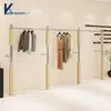 Estante de Exhibición para Tienda de Ropa Estante Creativo de Madera y Acero Inoxidable Estante de Exhibición para Montar en la Pared Barra para Colgar Ropa Perchero de Pie