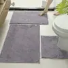 Juego de Tres Piezas de Chenilla de Color Sólido para Inodoro Alfombrilla Absorbente Antideslizante para Baño Alfombra para Entrada