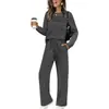 Conjunto Europeo y Americano para Mujer Otoño 2026 Top de Manga Larga con Cuello Redondo Pantalones Largos de Cintura Elástica Pierna Ancha Conjunto Casual