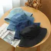 Sombrero de Mezclilla para Mujer de Otoño e Invierno Sombrero de Pescador Versátil Japonés Circunferencia de Cabeza Grande Adelgazante para la Cara Sombrero de Pescador Lavado Vintage