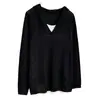 Especial2026 Outono Novo Plus Size Feminino Casual Com Capuz Vazado Falso Duas Peças Blusa de Tricô com Capuz 0736