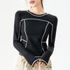 Marca Grande Otoño Nueva Marca de Moda Mismo Estilo Costuras Visibles Deportiva Manga Larga Mujer Corte Delgado Ropa Interior Camiseta de Moda Top Adelgazante para Yoga