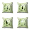 Funda de almohada de poliéster decoración de coche hojas verdes frescas 26 letras inglesas impresas funda de cojín QTB38