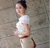 Blusa Feminina Verão 2020 Novo Estilo Coreano Base Solta Emagrecimento Manga de Lótus Renda Manga Curta Chiffon Top para Mulheres