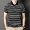 Camisa Polo Masculina Listrada Manga Curta Verão 2023 Nova Camisa Masculina para Jovens e Meia-idade Lapela Casual de Negócios Camiseta