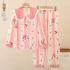 Pijamas para meninas primavera e outono novo terno de manga comprida com lapela roupas para casa infantil cardigan roupas para casa crianças médias e grandes