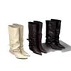 Botas Apiladas Plisadas con Hebilla de Punta para Mujer, Nuevo Estilo Otoño 2025, Botas Largas Estilo Punk Biker Callejero para Falda