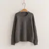 26052 Suéter jacquard simples estilo faculdade japonês com trevo de quatro folhas para mulheres, malha de puxar para outono e inverno