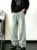 Pantalones de mezclilla simples negros y grises para hombre, lavado de otoño, estilo retro, pantalones holgados de pierna recta, marca de moda para adolescentes, pantalones anchos de talla grande