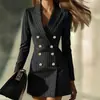 2026 Roupa Feminina Transfronteiriça Europeia e Americana Banquete de Negócios Ambiente de Trabalho Temperamento de Trabalho Vestido Curto Listrado de Lapela Dupla Slim