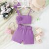 Traje de Verano Europeo y Americano Transfronterizo de Venta Caliente para Niñas Traje Multicolor Lindo de Flores Sling Shorts Cinturón Accesorios para el Cabello