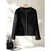 Jaqueta Cardigan de Tweed Preto Elegante Estilo Francês Anfeiouona para Mulheres 6180