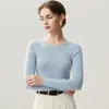 Suéter de alta qualidade, corte slim, 100% lã pura, com gola redonda, projetado para mulheres, perfeito como camada base para outono e inverno, em cor sólida