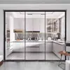 Porta de correr de três folhas ultranarrow, porta de correr de vidro para varanda, porta de correr para cozinha, porta de correr com trilho no chão para sala de jantar minimalista
