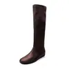 Botas altas elásticas ajustadas para mujer, nuevo tejido de invierno, puntera redonda, color liso, tacón alto, hasta la rodilla, con aumento interno de altura