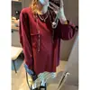 Além disso, a nova camiseta de outono, estilo solto e casual, com mangas compridas, bolsos, bordas dobradas e gola redonda, modelo MQ1752